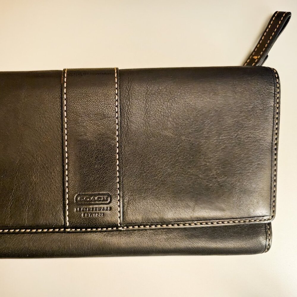 Vintage COACH Hampton Black Leather Tri-Fold Wallet - Picture 2 of 8